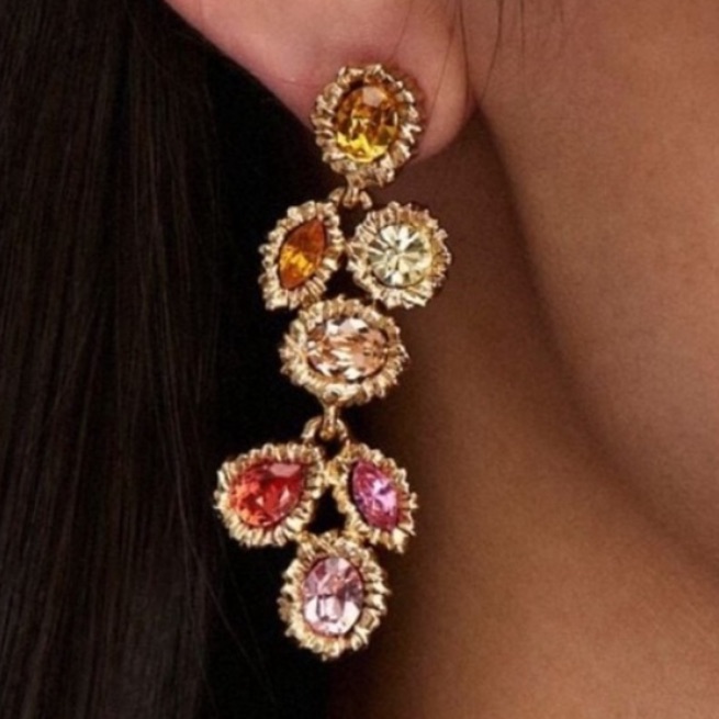Oscar De La Renta Pink Yellow Crystal Lintzer Drop Earrings